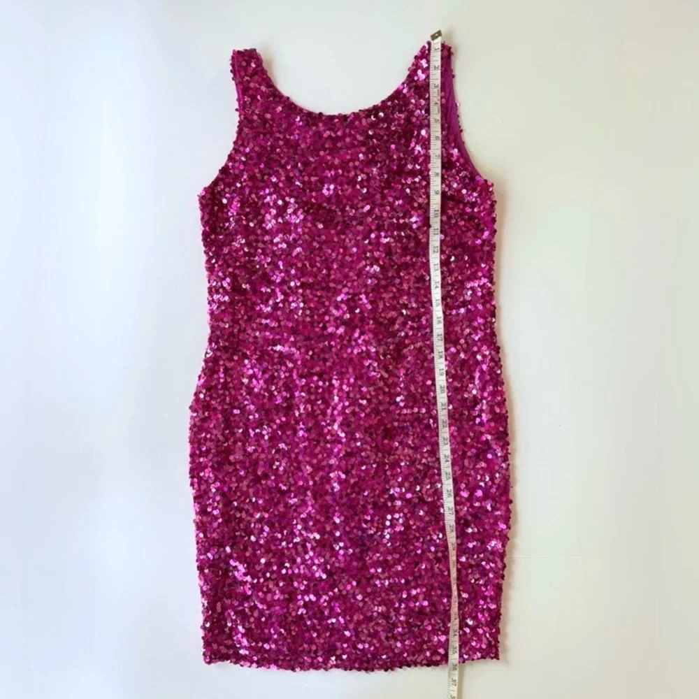 Vintage 1980s Night Line Silk Barbie Pink Sequin Sleeveless Dress Size 10 M - Picture 13 of 16